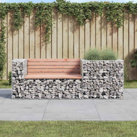 Oakestry Patio Bench with Gabion Basket Solid Wood Douglas Outdoor Garden Seating Furniture Weather Resistant Durable Heavy Duty Modern Backyard Porch Deck Lawn