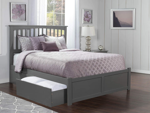 Mission King Platform Bed with Flat Panel Footboard and Turbo Charger with Urban Bed Drawers in Grey