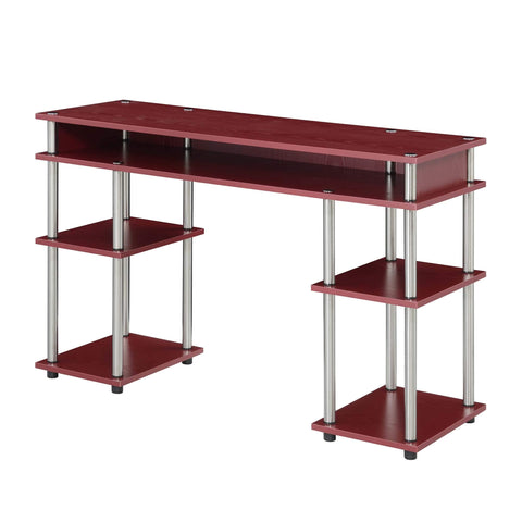 Convenience Concepts Designs2Go No Tools Desk Home Office Desk with Shelves, Corner Shelf Vanity Desk Computer Desk Nail Table for Nail Tech - 47.25" L x 15.75" W x 30" H, Dark Cranberry Red