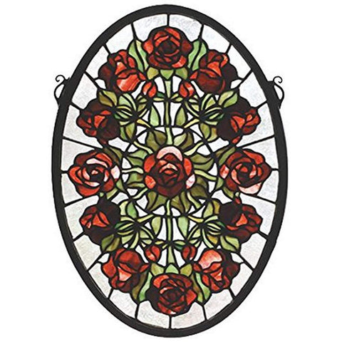 Meyda Tiffany 66005 Oval Rose Garden Stained Glass Window, 11" Width x 17" Height