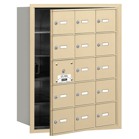 Salsbury Industries 3615SFP 4B Plus Horizontal Mailbox with Master Commercial Lock, 15 A Doors 14 Usable, Front Loading, Private Access, Sandstone