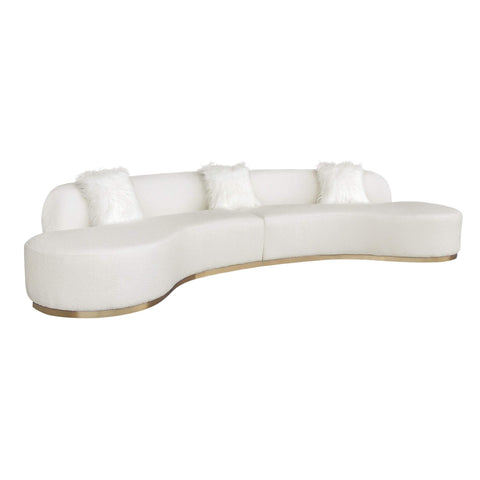 Pasargad Home Simona Collection Curved Sofa - Textured Fabric Upholstery, Living Room, Luxury Room Sofa with 3 Pillows, 150.4" Width, Ivory/Gold
