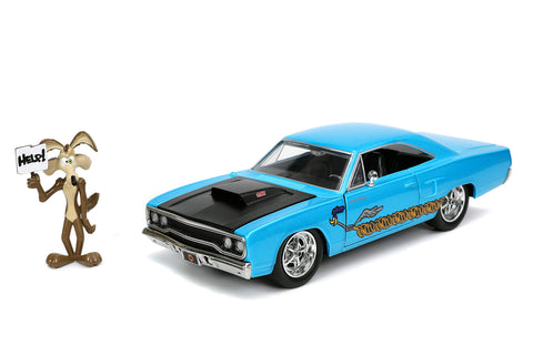 Jada Looney Tunes 1:24 1970 Plymouth Roadrunner Die-cast Car and 2.75"" Wile E. Coyote Figure, Toys for Kids and Adults