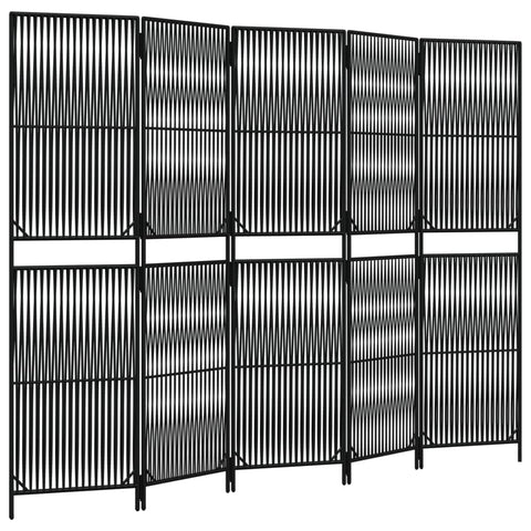 vidaXL Room Divider 5 Panel Black Poly Rattan Privacy Screen - Durable, Foldable Partition for Bedroom, Living Room, Garden