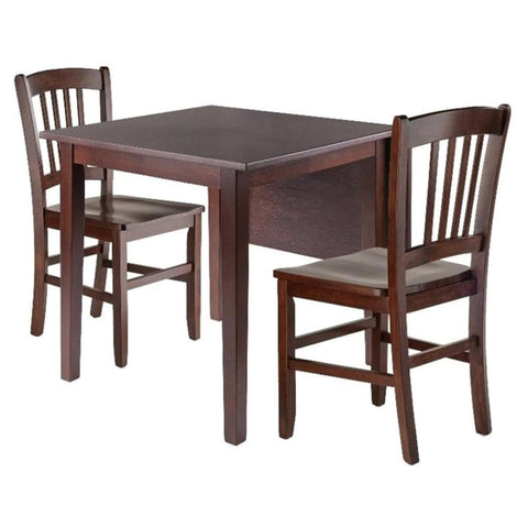 Oakestry Perrone 3-Piece Wooden Drop Leaf Dining Set with Expandable Table and Two Slat Back Chairs, Space-Saving Kitchen or Breakfast Nook Furniture in Classic Wood Finish