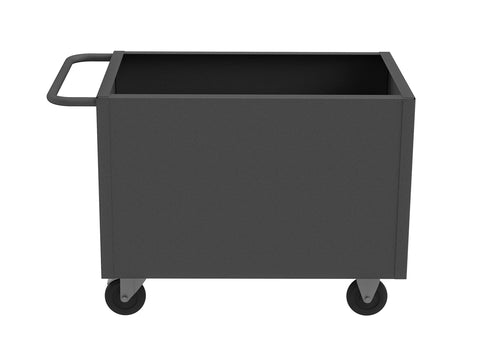 4 Sided Solid Box Truck With 5 Inch x 1-1/4 Inch Polyolefin Casters (2) Rigid And (2) Swivel With Side Brakes And Tubular Push Handle Gray