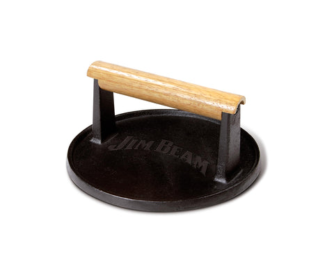 Jim Beam JB0158 Black Cast Iron Burger Press - 7'' Heavy Duty Burger Press with Solid Wood Handle
