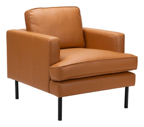 Zuo Decade Armchair Brown, Brown Accent Chair, Modern Style, Faux Leather, Plush and Durable Faux Leather Fabric, Plywood, Indoor Living, 32.3" W x 36.2" D x 32.3" H, Non-Stackable