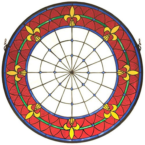 Meyda Tiffany 19811 Fleur-De-Lis Medallion Stained Glass Window, 30" Width x 30" Height