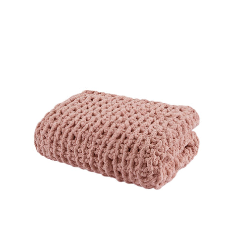 Madison Park Chenille Chunky Knit Handmade Throw Blanket, Luxuriously Soft Gift Blankets, Cottage Style Room Décor, Lightweight & Breathable All Seasons Throw Blanket for Couch, 50" W x 60" L Blush