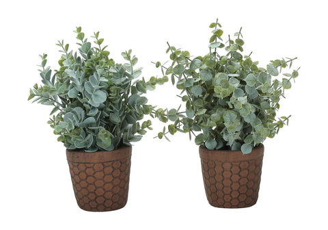 Monarch Specialties I 9560 Artificial Plant, 13" Tall, Eucalyptus Grass, Set of 2, Decorative, Green Leaves