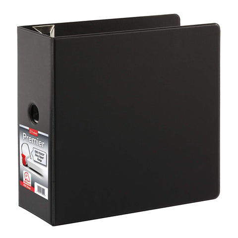 Cardinal 3 Ring Binder, 5 Inch Premier Easy Open Binder, ONE-TOUCH Locking Slant-D Rings, 1,050-Sheet Capacity, 4 Pockets, PVC-Free Cover with Shelf Pull, Black (18762CB)