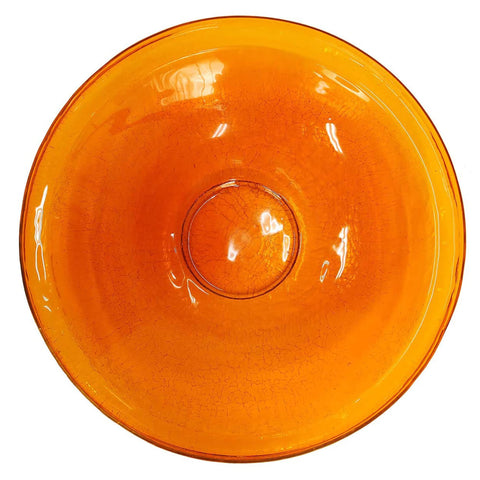 Achla Designs Hand Blown Crackle Glass Garden Birdbath Bowl with Miniature Wrough Iron Stand for Tables, and Tiered Planters, 14 Inches, Mandarin