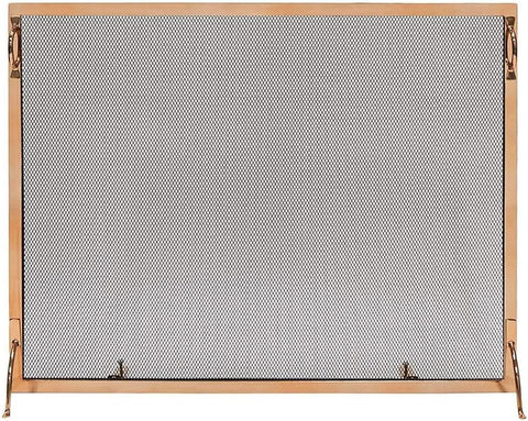 Oakestry Copper Fireplace Screen – 38 x 30-Inch Free-Standing Fire Screen with Fine Mesh Spark Guard – Decorative Metal Fireplace Cover for Indoor Use, Burnished Copper Finish