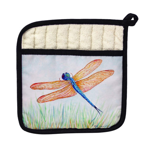 Betsy Drake PT1045 Amber & Blue Dragonfly Pot Holder