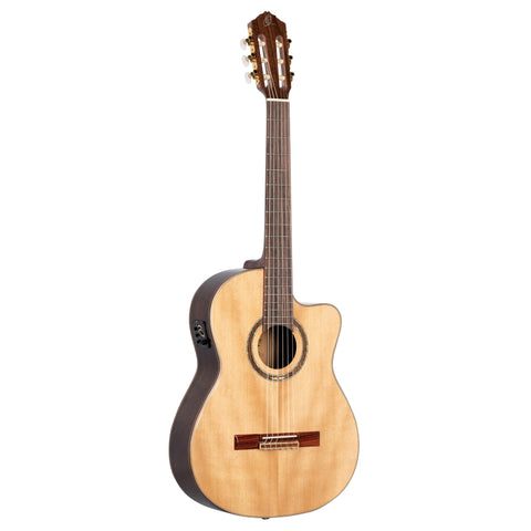Ortega Guitars 6 String Performer Series Solid Top Medium Neck Acoustic-Electric Nylon Classical Guitar w/Bag, Right (RCE158MN)