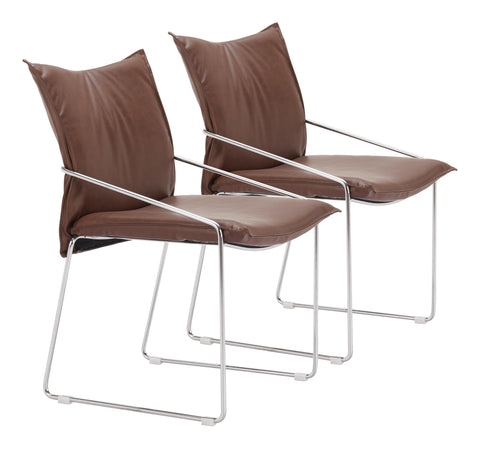 Zuo Pola Dining Chair (Set of 2) Brown, Brown Dining Chair, Plush and Durable Faux Leather Fabric, Plywood, Indoor Dining, 19.7" W x 23.6" D x 31.9" H