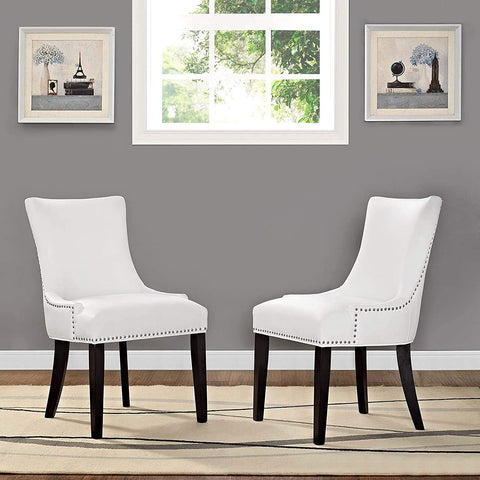 Oakestry Marquis Modern Faux Leather Upholstered Two Dining Chairs with Nailhead Trim in White