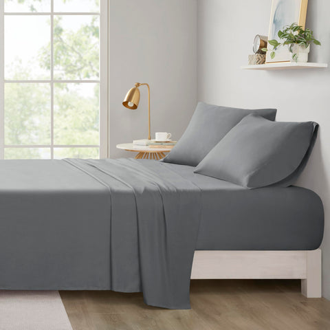 Intelligent Design Microfiber Bed Sheet Set Wrinkle Resistant, Soft Sheets with 12" Pocket, Modern, All Season, and Cozy, Matching Pillow Case, Twin, Charcoal, 3 Piece