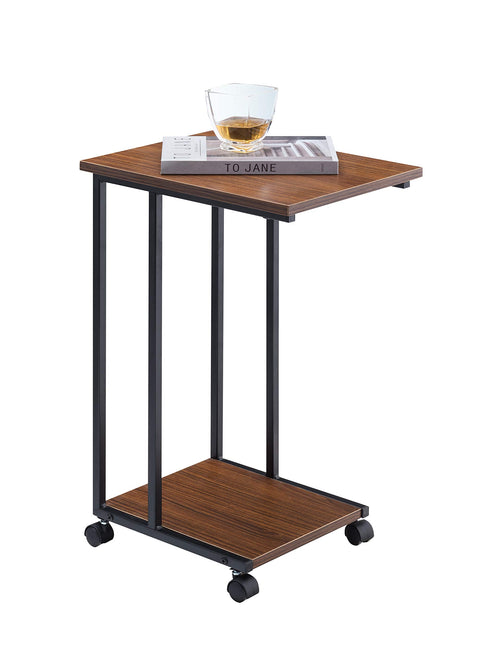 JJS Side End C Table for Sofa, Living Room Couch Table Snack Table That Slide Under for Small Spaces, Walnut