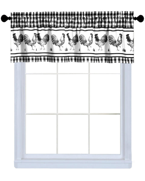 ACHIM Light Filtering Barnyard Valance Curtains for Windows - 58 x 14 - Black, American Farmhouse Style Pleated Valances for Kitchen & Living Room - Polyester, Machine Washable Home Furnishings