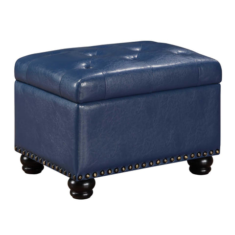Convenience Concepts Designs4Comfort 5th Avenue Upholstered Storage Ottoman 24" - Contemporary Foot Stool and Seat with Hinged Lid for Living Room, Dining Room, Office, Den, Blue Faux Leather