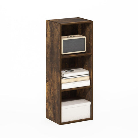 Furinno PASIR Book Shelf, 3-Tier Bookshelf, Bookcase with Open Shelves, 9 x 12 x 32, for Living Room, Bedroom, Home Office, Amber Pine