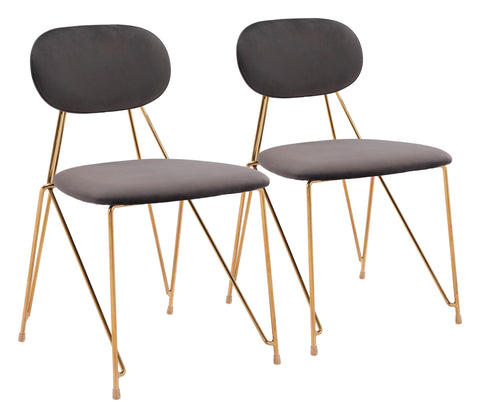 Zuo Georges Dining Chair (Set of 2) Gray & Gold, Gray Dining Chair, Soft and Smooth Velvet Fabric, Plywood, Indoor Dining, 18.5" W x 20.9" D x 31.1" H