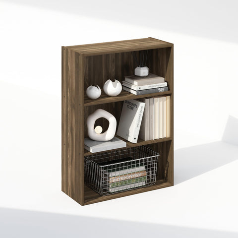 Furinno Simple Book Shelf, 3-Tier Bookshelf, Storage Shelves Bookcase, 9.7 x 23.7 x 31.5, for Living Room, Bedroom, Home Office, Columbia Walnut