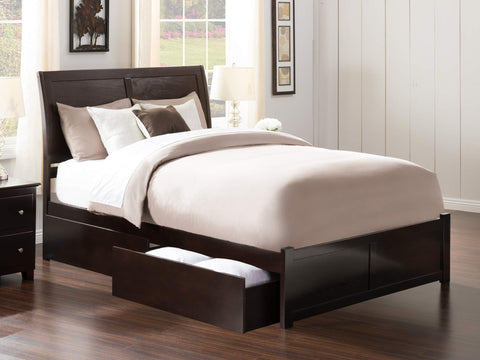 Portland Queen Platform Bed with Flat Panel Footboard and Turbo Charger with Urban Bed Drawers in Espresso