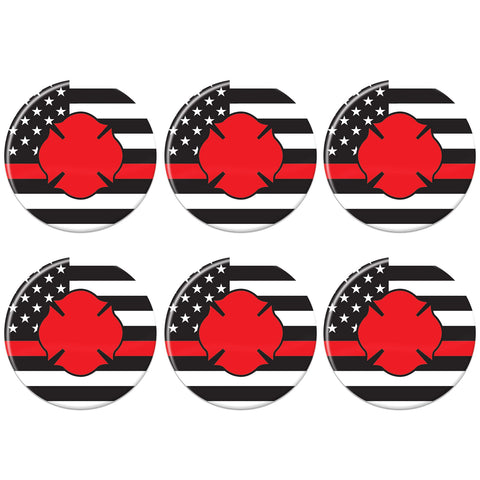 Beistle Firefighter Maltese Icon with Flag Buttons – 6 Pack, Patriotic Red Line American Flag Pins, Firefighter Emblem for Community Events, Ceremonies, Tributes and First Responder Recognition, 2"