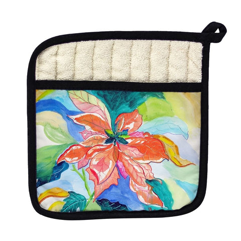 Betsy Drake PT1052 Peach Poinsettia Pot Holder