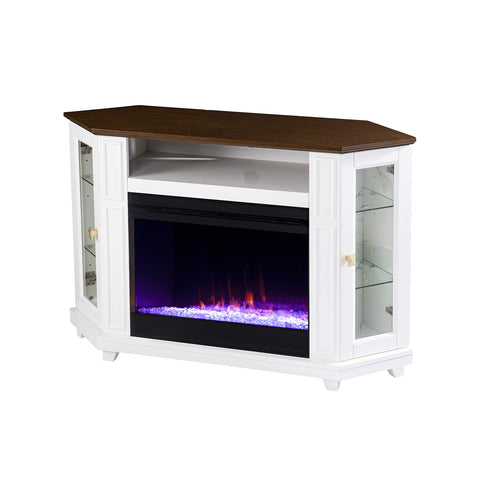 SEI Furniture Dilvon Corner Electric Fireplace TV Stand with Storage for TVs up to 45 Inches, Color Changing LED Flame, White