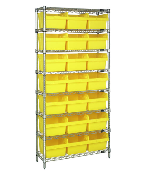 Quantum Storage Systems WR8-810YL Wire Heavy Duty 8 Shelves 21 STORE-MAX Yellow Bins 74" H x 36" W x 18" D