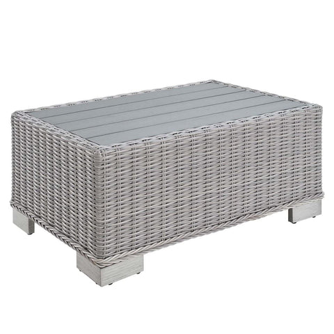 Conway 32" Outdoor Patio Wicker Rattan Coffee Table in Light Gray