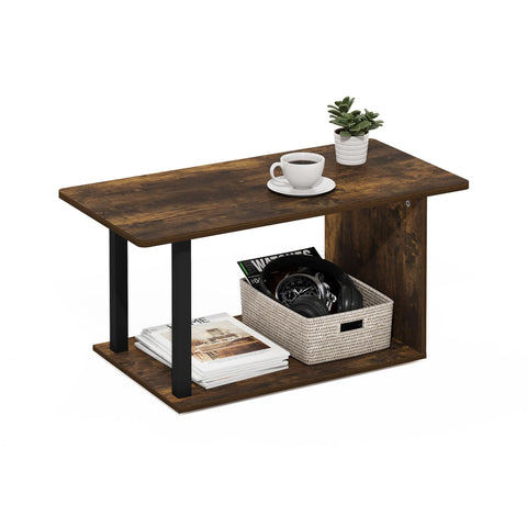 Furinno Basic Coffee Table, 2-Tier Modern Coffee Table with Open Shelf, Easy Assembly Side Table, for Living Room, Bedroom, Home Office, Amber Pine