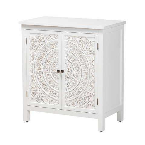 Baxton Studio Yelena 31.5-inch Storage Cabinet with 2 Shelves, White/Chrome