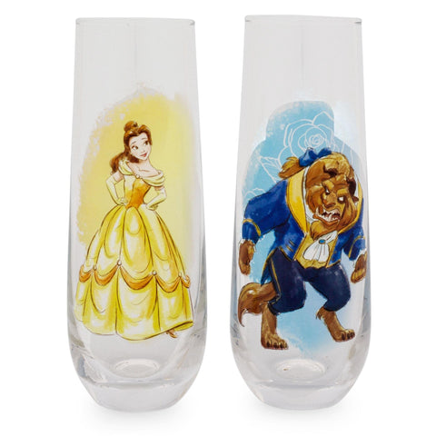 Disney Beauty and the Beast 9-Ounce Stemless Fluted Glassware, Set of 2 | Toasting Champagne Glass Cups For Wine, Mimosas, Cocktails | Home Bar & Kitchen Essentials, Cute Housewarming Couples Gifts
