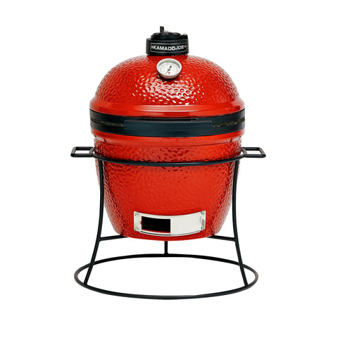 Kamado Joe Joe Jr 13.5-inch Portable Ceramic Charcoal Grill with Grill Stand, Stainless Steel Cooking Grate, Heat Deflectors and Ash Tool in Red, Model KJ13RH