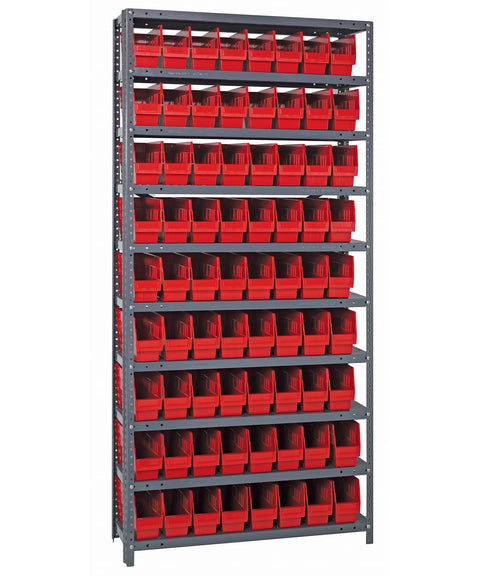 Quantum Storage Systems 1875-203RD Store More Steel Shelving Unit with 6' Shelf Bins, 18' D x 36' W x 75' H, Red