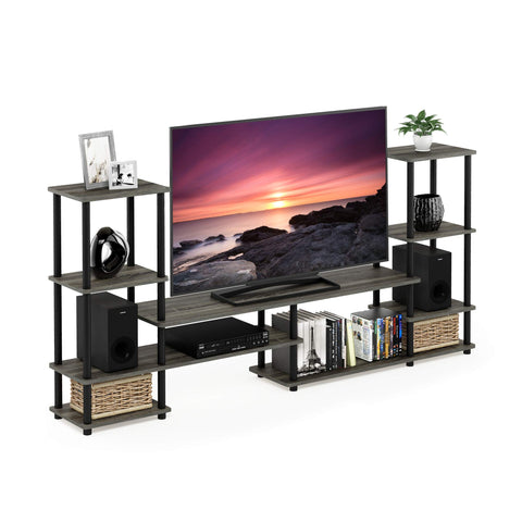 Furinno TURN-N-TUBE TV Stand, Wide Open Frame Entertainment Center with Open Shelves Storage, TV Console with Tall Side Shelves for TV up to 48 Inch, for Living Room, Bedroom, French Oak