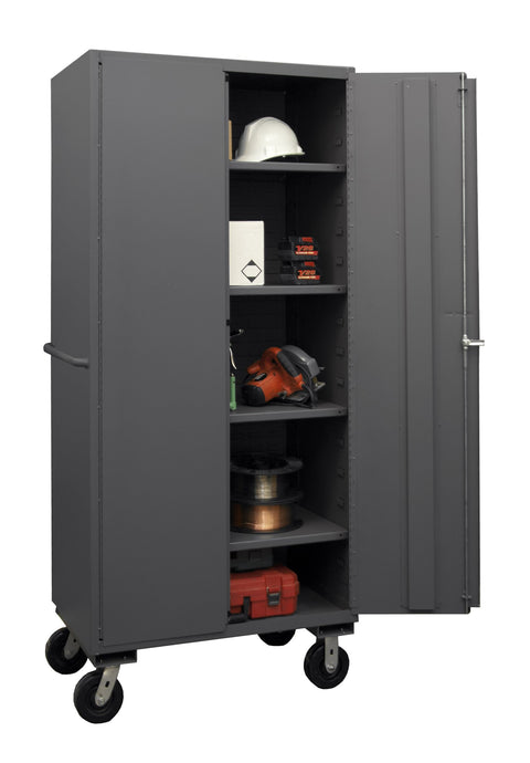 Durham 2501M-BLP-4S-95 Lockable Mobile Cabinet, 4 Adjustable Shelves, Flush Door Style, 36" Wide, 16 Gauge, Gray
