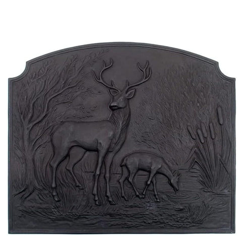 Oakestry Deer Fire Back Cast Iron Wall Mount Fire Back Matte Finish Reflective and Decorative Design Cast Iron, Black