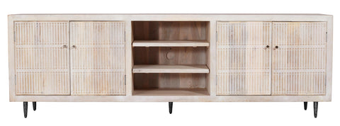 Moti Sarah 4-Door Media Cabinet in Transitional Ivory Finish Solid Wood on Iron Base