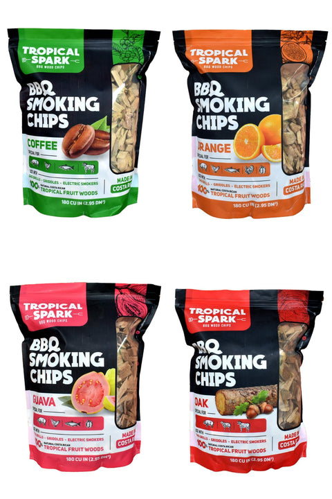 Tropical Spark Wood Chips | Perfect for BBQ, Smoking, Grilling, Bake, Roast, Braise | Premium 100% All-Natural | Pack of 4 | 180 cu in Bag