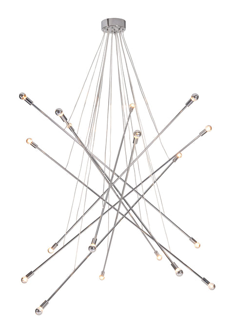 Zuo Belief Ceiling Lamp Chrome, Chrome Ceiling Lamp, Modern Style, Hardwired Standard Bracket, mounting hardwares Included, Steel, Lighting Ceiling Lamps, 59.1" W x 59.1" D x 78.7" H