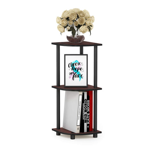 Furinno TURN-N-TUBE Corner Shelf, 3-Tier Corner Bookshelf, Display Storage Shelves with Open Shelves, for Organization and Storage, Living Room, Home Office, Garage, Dark Cherry