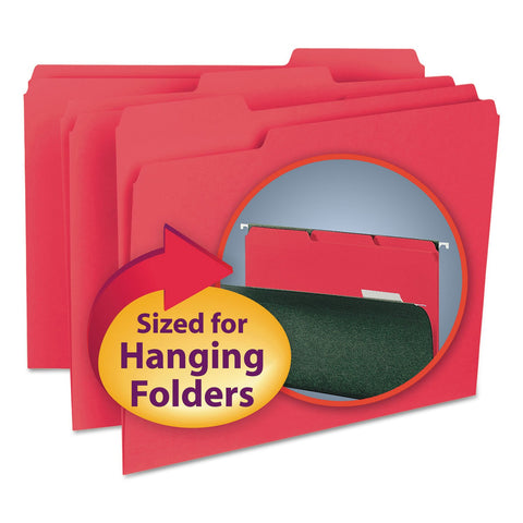 Smead Interior File Folder, 1/3-Cut Tab, Letter Size, Red, 100 per Box, Expandable File Folders for Filing Cabinet