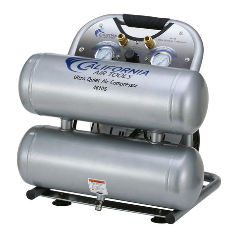California Air Tools CAT-4610S Ultra Quiet & Oil-Free 1.0 hp 4.6 gallon Steel Twin Tank Electric Portable Air Compressor, Silver