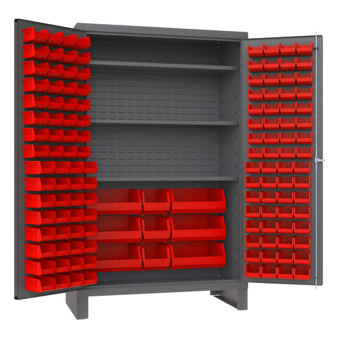 Durham JC-137-3S-1795 Bin Cabinet, 78" Overall Height, 48" Overall Width, Total Number of Red Bins 137, 3 Shelves